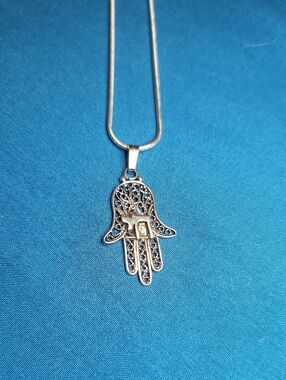 925 Silver Hamsa Hand Pendant  Israel Silver/stamped
